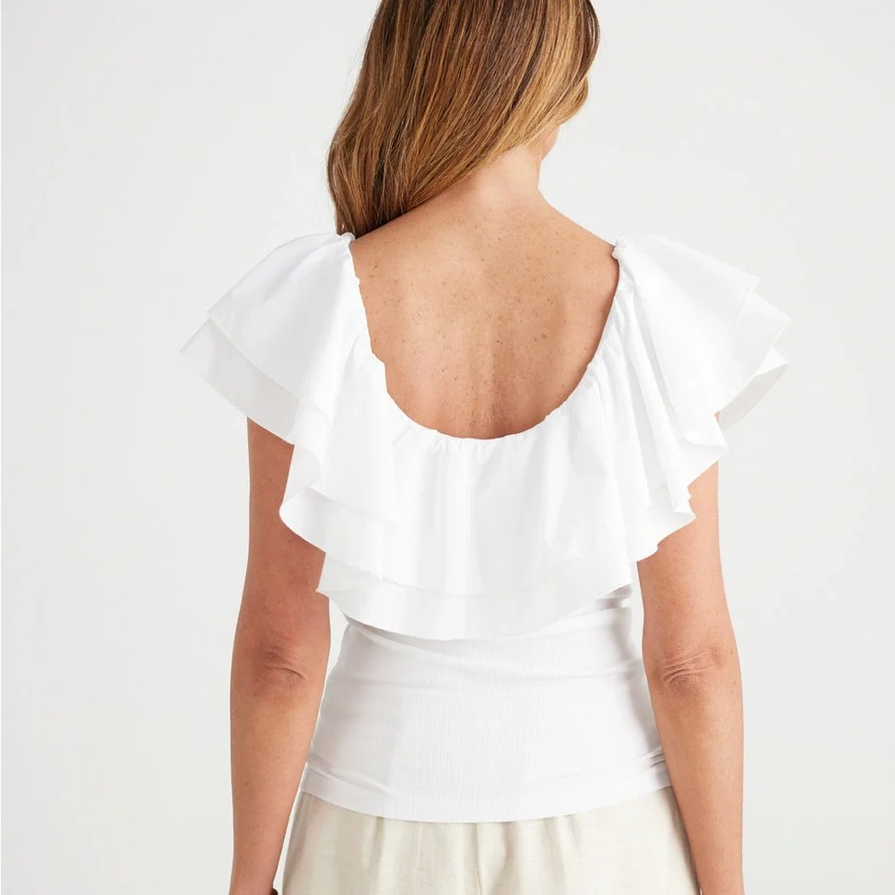White Flutter Sleeve Ruffled Blouse - Picture 2 of 5